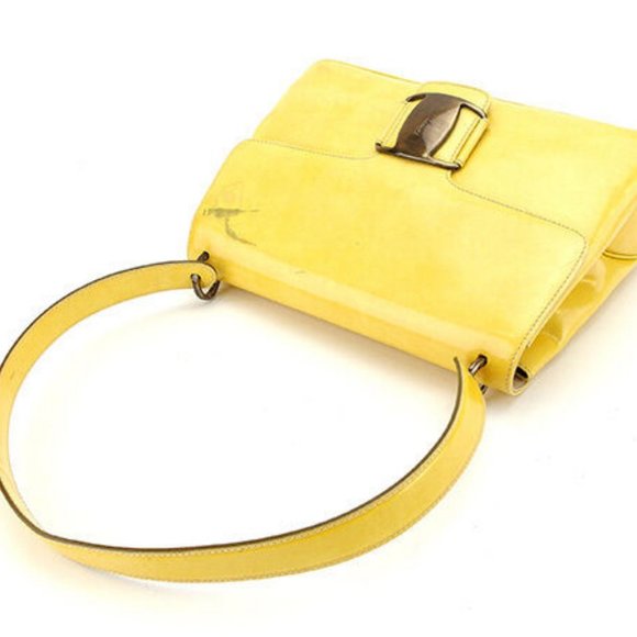 Authentic Salvatore Ferragamo Shoulder bag Vera Yellow Bronze Woman  Used - Picture 3 of 6